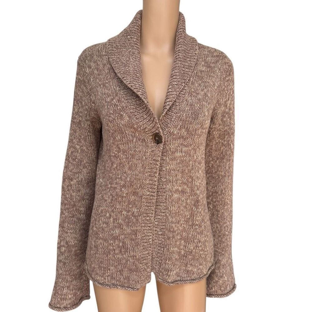Calvin Klein brown shawl-collar cardigan sweater open front bell sleeve sz S